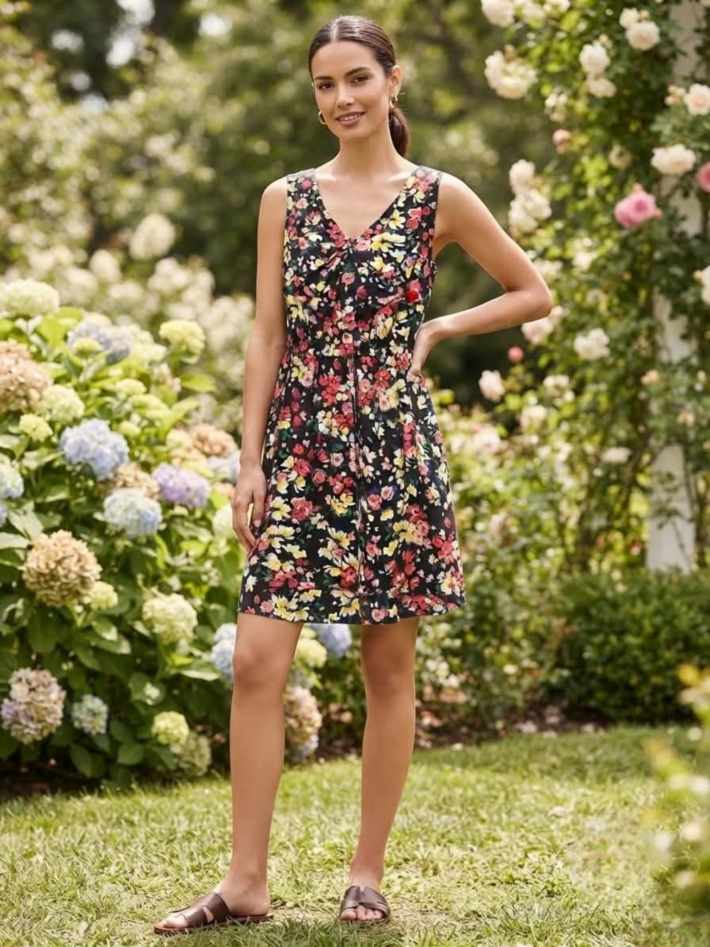 BeBop Black Multi Floral Sleeveless Ruffle Dress Size M